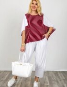 Pierino Bluza alb-rosu inchis oversize cu design asimetric din bumbac - joc de dungi
