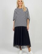 Pierino Bluza ampla oversize cu design asimetric din vascoza cu dungi alb-bleumarin