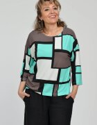 Pierino Bluza casual imprimeu geometric verde maro si negru pe fond alb si maneca 3 4