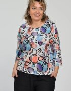 Pierino Bluza casual imprimeu mov albastru si corai pe fond alb si maneca 3 4
