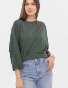 Pierino Bluza cu spate petrecut si maneca fluture din tricot de bumbac kaki