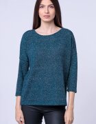 Pierino Bluza tricotata turcoaz cu fir lurex si maneca 3 4