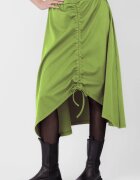 Pierino Fusta A-line din jerseu asimetrica cu snur vertical verde oliv