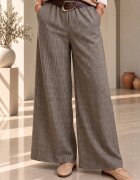 Pierino Pantaloni palazzo eleganti din stofa fina cu pliuri si imprimeu in carouri Prince of Wales maro