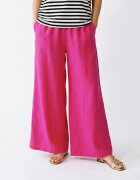 Pierino Pantaloni palazzo foarte largi cu talie elastica din in mercerizat fucsia