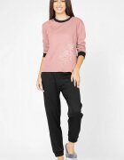 Pierino Pijama din tricot de bumbac doua piese cu floare roz prafuit - negru