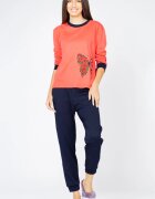Pierino Pijama din tricot plinde bumbacdoua piese cu fluture corai - negru