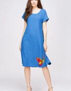Pierino Rochie A line din in mercerizat si vascoza albastra cu imprimeu fluture stilizat