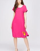 Pierino Rochie A line din in mercerizat si vascoza fucsia cu imprimeu fluture stilizat
