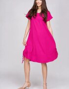 Pierino Rochie A line din in mercerizat si vascoza fucsia usor creponat cu sireturi laterale