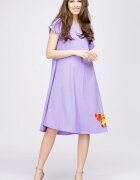Pierino Rochie A line din in mercerizat si vascoza lila cu imprimeu fluture stilizat