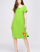 Pierino Rochie A line din in mercerizat si vascoza verde lime cu imprimeu fluture stilizat