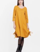 Pierino Rochie A line din tricot cu sireturi laterale mustar