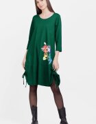 Pierino Rochie A line din tricot cu sireturi laterale verde cu imprimeu flori stilizate