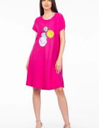 Pierino Rochie A line fucsia din in mercerizat si vascoza cu imprimeu grafic chip