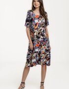 Pierino Rochie A line midi cu doua volane poale din vascoza cu imprimeu pictural