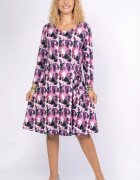 Pierino Rochie A line midi cu nod intr-o parte din vascoza cu imprimeu pictural mov si fucsia