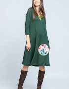 Pierino Rochie A line midi din jerseu moale cu aplicatie flori verde inchis