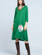 Pierino Rochie A line midi din jerseu moale cu aplicatie flori verde smarald