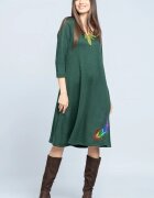 Pierino Rochie A line midi din jerseu moale cu imprimeu lateral pana verde inchis