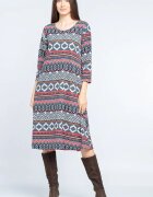 Pierino Rochie A line midi imprimeu geometric bleumarin-rosu