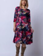 Pierino Rochie A line midi imprimeu predominant in nuante de bleumarin-rosu din vascoza
