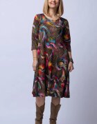 Pierino Rochie A line midi imprimeu predominant in nuante de kaki-galben din vascoza