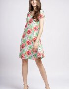 Pierino Rochie A line midi silky cu imprimeu floral rosu si verde