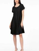Pierino Rochie A line neagra din in mercerizat si vascoza usor creponat