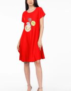 Pierino Rochie A line rosie din in mercerizat si vascoza cu imprimeu grafic chip
