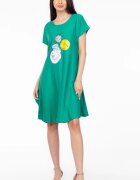 Pierino Rochie A line verde din in mercerizat si vascoza cu imprimeu grafic chip