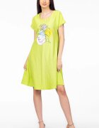Pierino Rochie A line verde lime din in mercerizat si vascoza cu imprimeu grafic chip