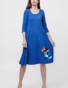 Pierino Rochie clos taiata in talie cu buzunare ascunse din bumbac albastra cu floare stilizata