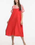 Pierino Rochie din in mercerizat si vascoza cu croi lejer si design minimalist rosie cu platca mica imprima