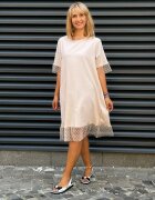 Pierino Rochie din in mercerizat si vascoza cu volanas tulle si funda spate ivoire
