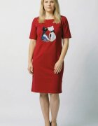 Pierino Rochie din tricot de bumbac bordo cu doua pisici aplicate pe piept