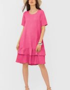 Pierino Rochie fucsia A line midi cu doua volane poale din in mercerizat si vascoza