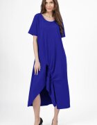 Pierino Rochie lunga A-line albastra din tricot de bumbac cu siret la poale