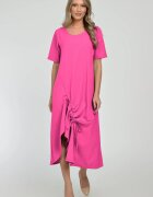 Pierino Rochie lunga A-line din in mercerizat cu siret la poale fucsia