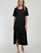 Pierino Rochie lunga A-line din in mercerizat cu siret la poale neagra