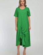 Pierino Rochie lunga A-line din in mercerizat cu siret la poale verde intens