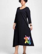 Pierino Rochie lunga A-line din tricot de bumbac neagra cu imprimeu petale