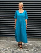 Pierino Rochie lunga din tricot turcoaz cu nasture pe spate