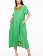 Pierino Rochie lunga verde din in mercerizat si vascoza marime oversize cu fluture stilizat