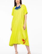 Pierino Rochie lunga verde lime din in mercerizat si vascoza marime oversize cu fluture stilizat