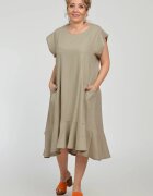 Pierino Rochie midi A-line din in mercerizat cu buzunare si volan bej