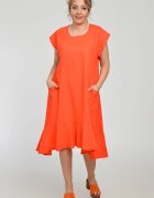 Pierino Rochie midi A-line din in mercerizat cu buzunare si volan corai