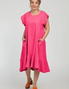 Pierino Rochie midi A-line din in mercerizat cu buzunare si volan fucsia