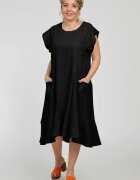 Pierino Rochie midi A-line din in mercerizat cu buzunare si volan neagra