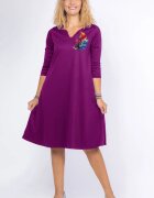 Pierino Rochie mov zmeura A line midi cu decolteu traditional si imprimeu floare picturala